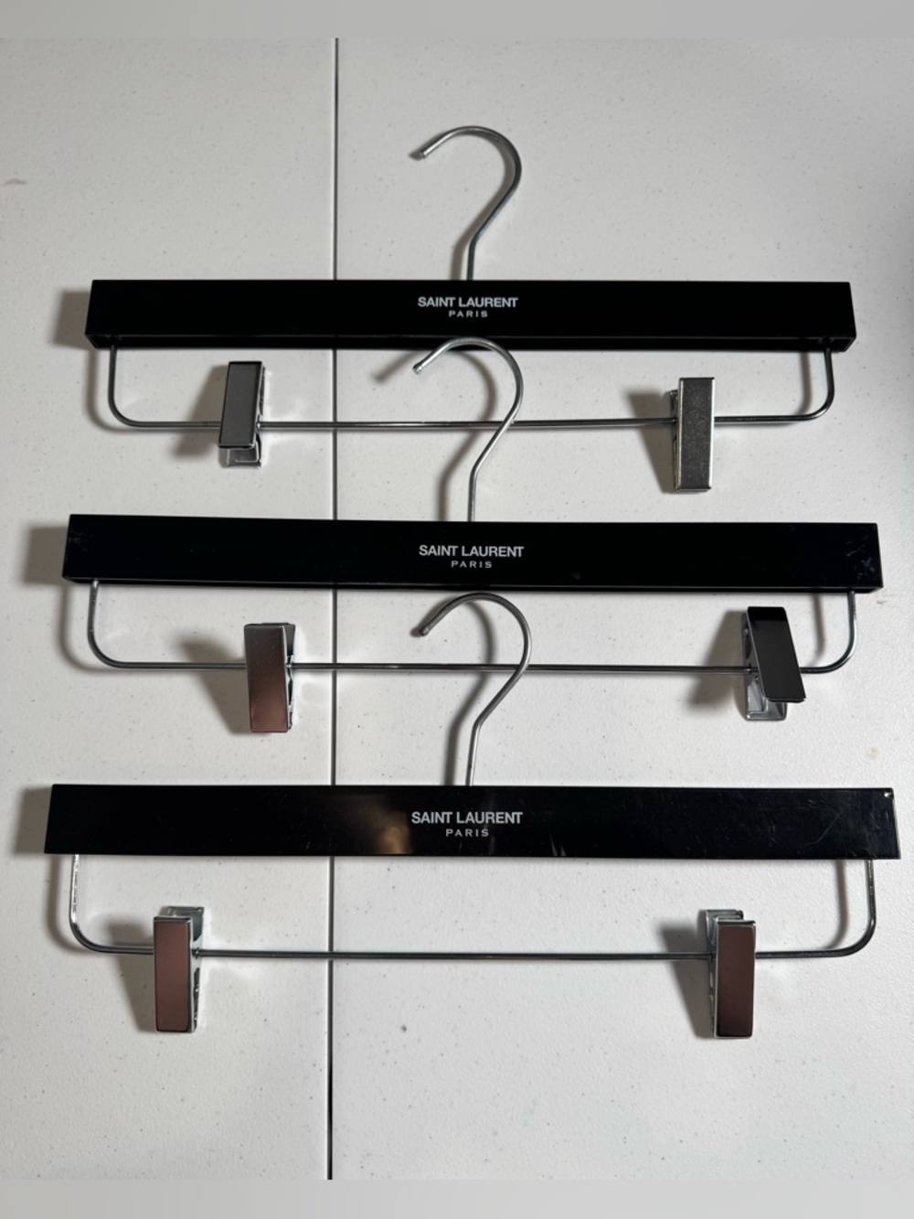 Saint Laurent Black and Silver Branded Pant/Skirt Hangers - Set of 3